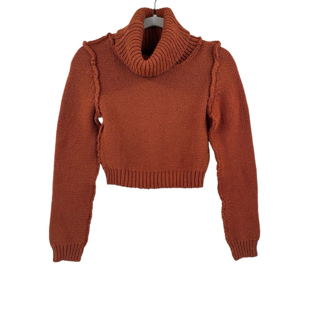 FREE PEOPLE Women's Rusty Brown Crop Turtleneck Sweater Small
